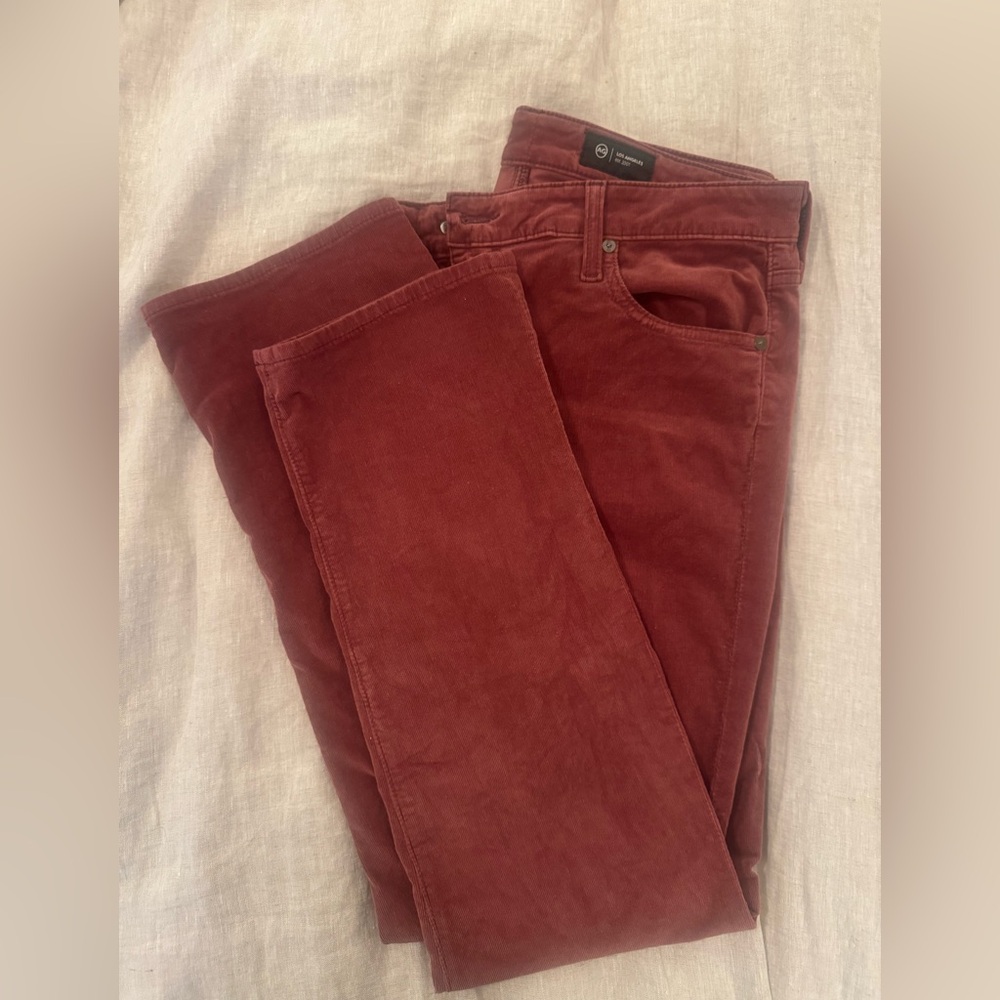 AG Mari mid-rise Slim Straight stretch corduroy Women's 32 Bordeaux